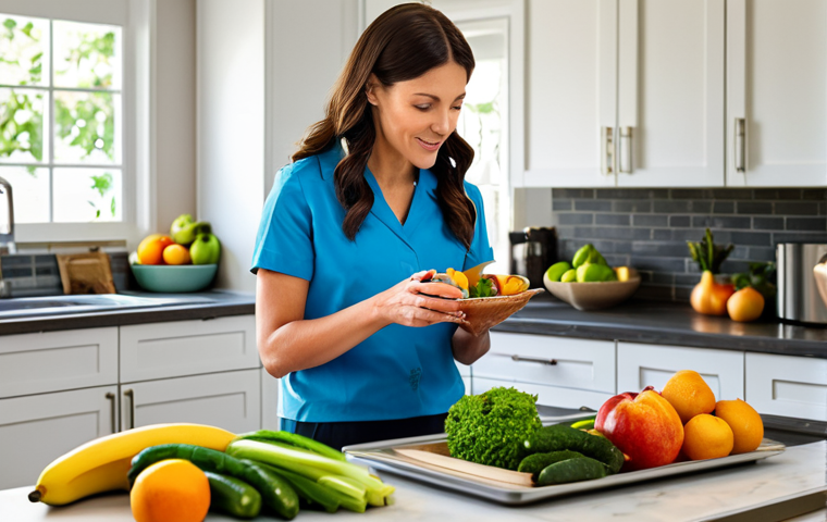 **

"A professional wellness coordinator, fully clothed in modest professional attire, guiding a person through a mindful eating exercise in a sunlit kitchen filled with organic fruits and vegetables. Safe for work, appropriate content, perfect anatomy, natural proportions, family-friendly, professional photography, high quality, focus on healthy lifestyle and positive guidance."

**