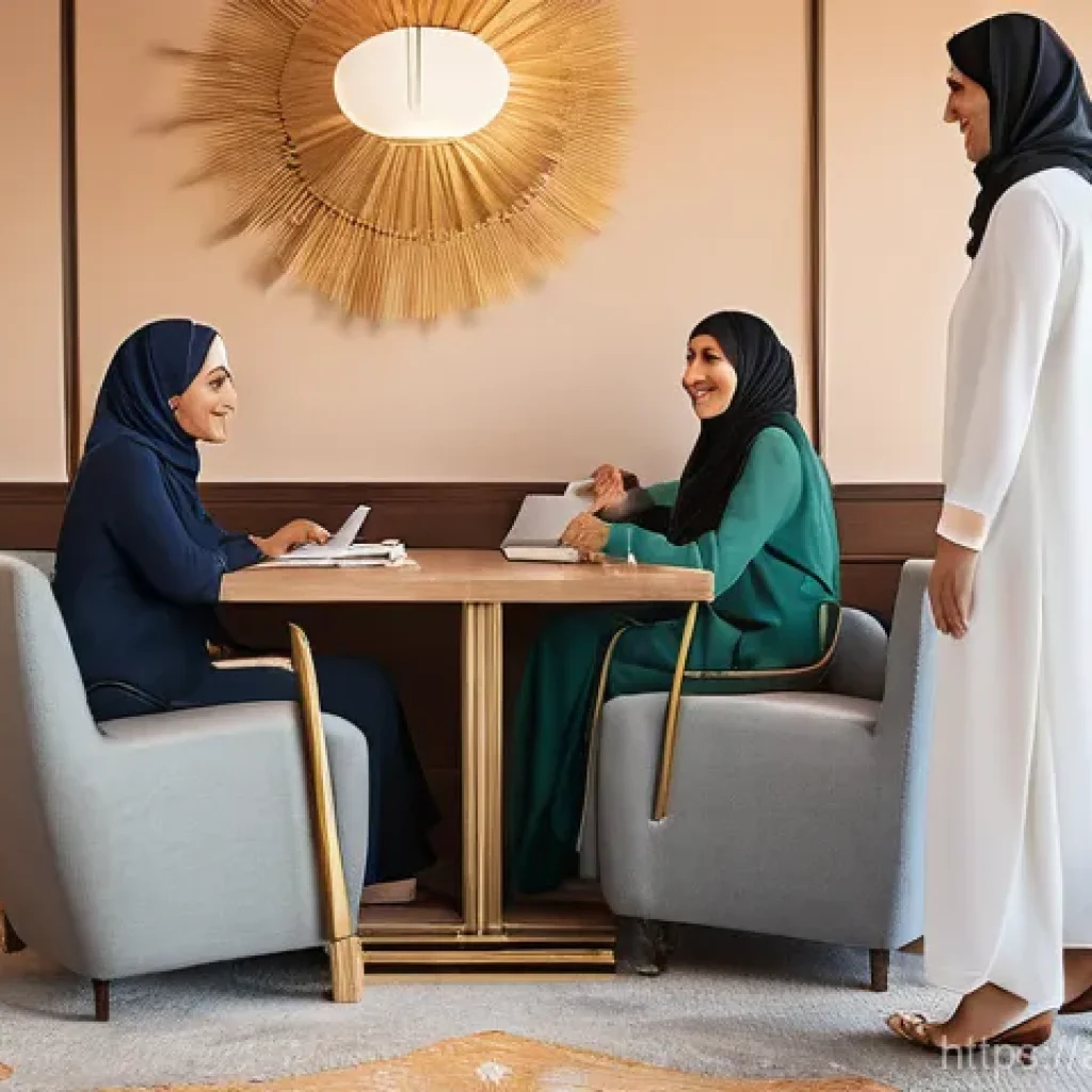 웰빙코디네이터 필수 공부 자료 - **Prompt:** A warm, inviting scene featuring a professional and empathetic Arab woman, in her late 3...