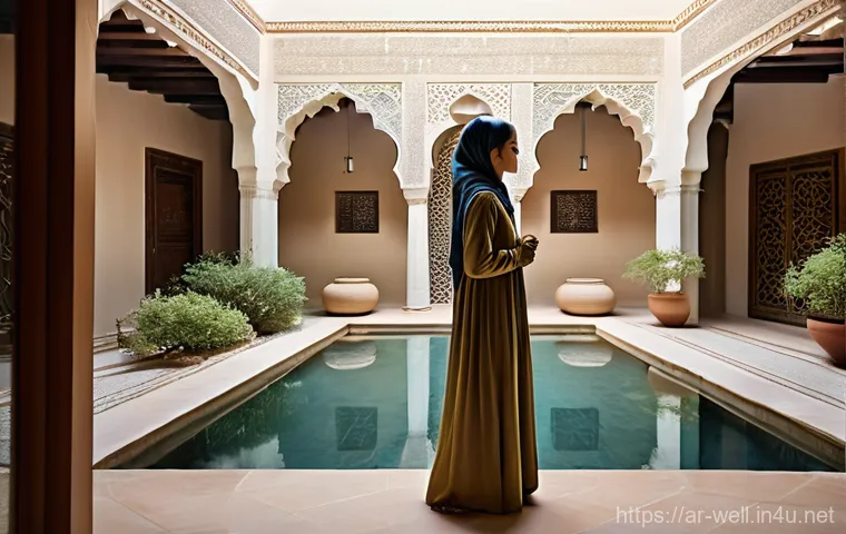 웰빙코디네이터로서 고객 상담 사례 - **Prompt for Self-Discovery and Inner Peace:**
    "A serene and contemplative young Arab woman, in ...