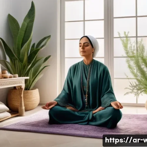 웰빙코디네이터와 웰니스 트렌드 - A serene indoor scene showcasing a modern Arabic home environment with soft natural lighting and ele...