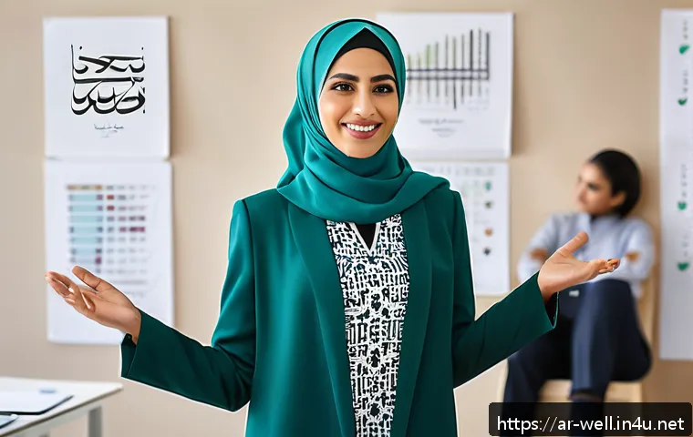 웰빙코디네이터와 최신 자격 요건 - A professional Arab woman in modest business attire, confidently leading a wellness workshop in a mo...