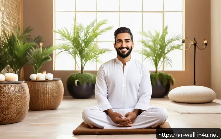 웰빙코디네이터 자격증 취득 방법 - A professional Arab wellness coordinator in a modern luxury spa setting, wearing elegant modest busi...